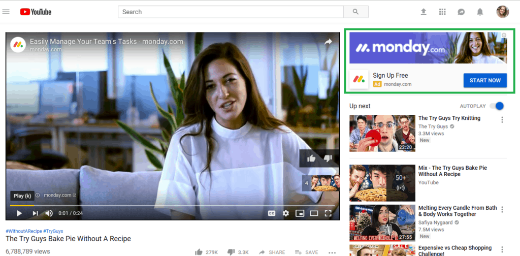 Screenshot of YouTube video showing a video ad