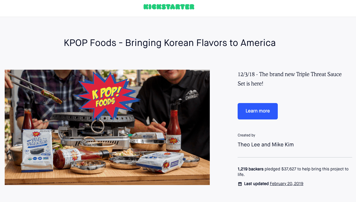 K POP Foods Kickstarter
