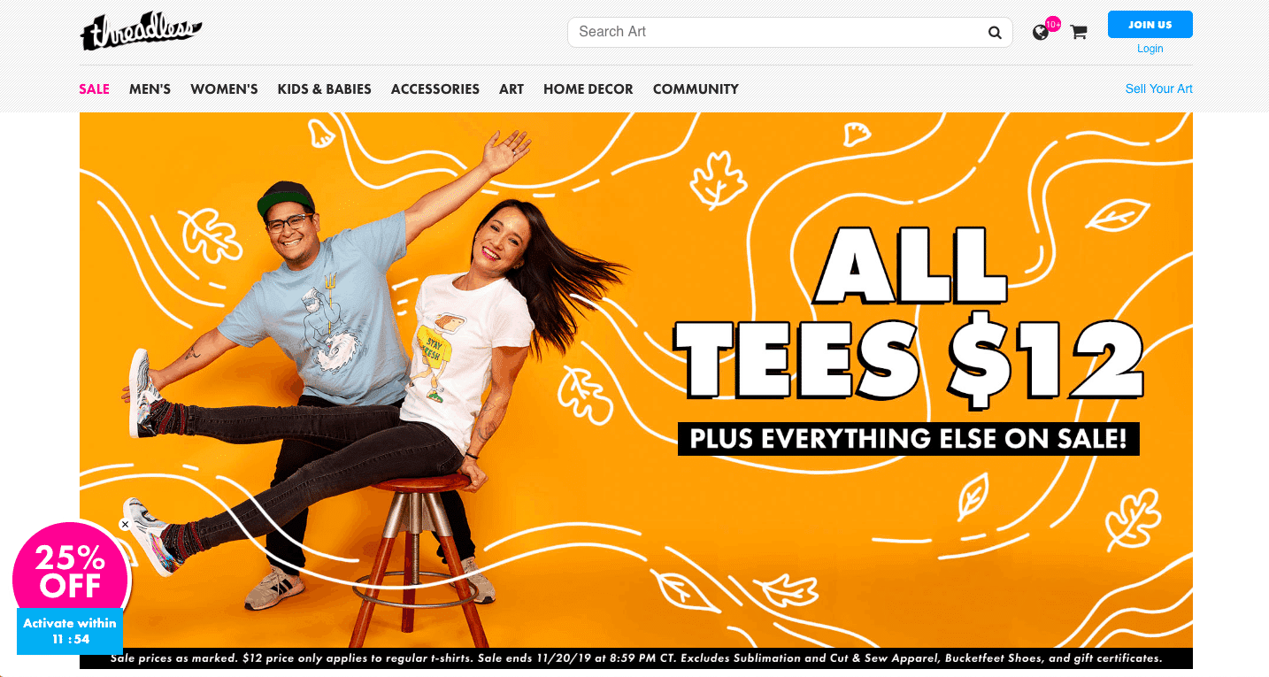 Threadless homepage