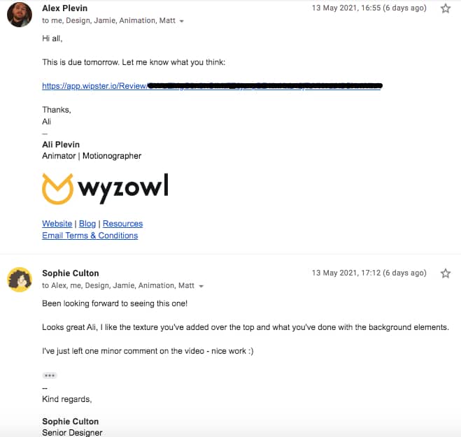 Internal review emails