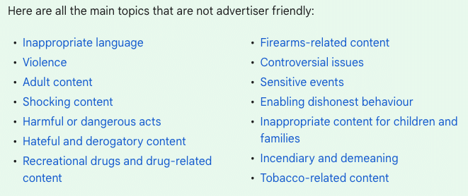 YouTube non-advertiser friendly content