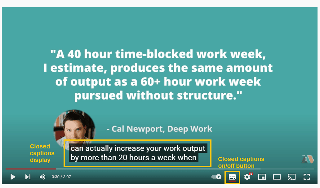 Closed captions on YouTube video