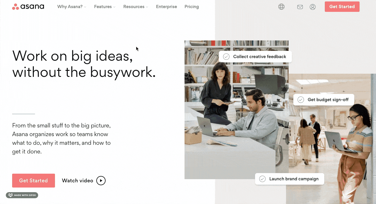 Asana landing page video