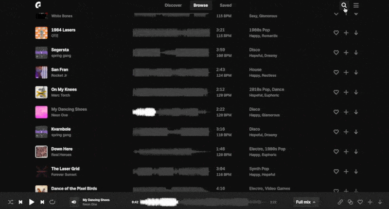 Epidemic Sound search