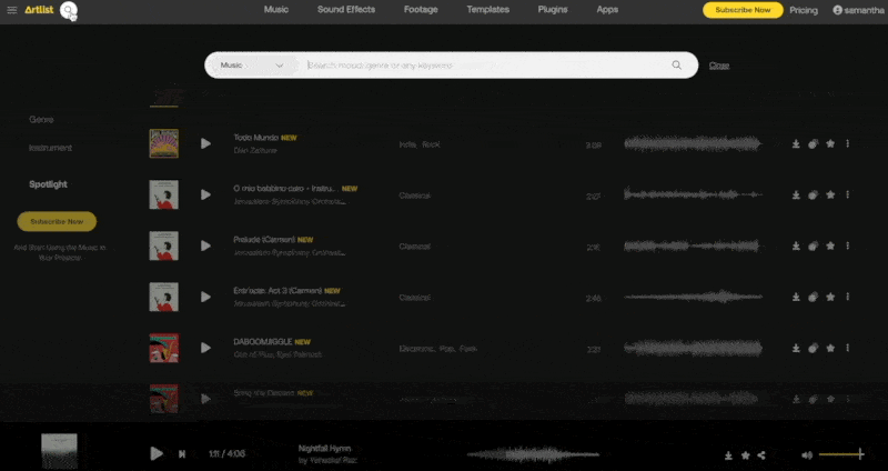 Artlist search