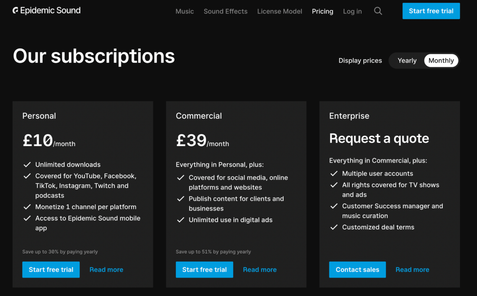 Epidemic Sound pricing