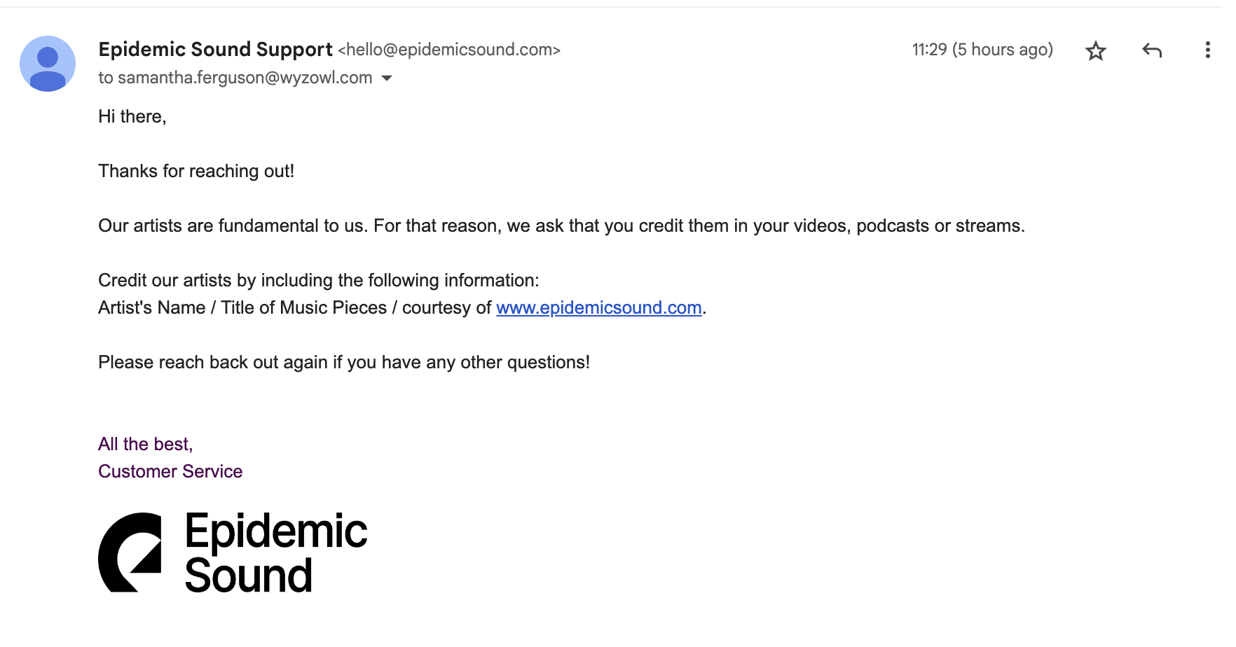 Epidemic Sound customer support